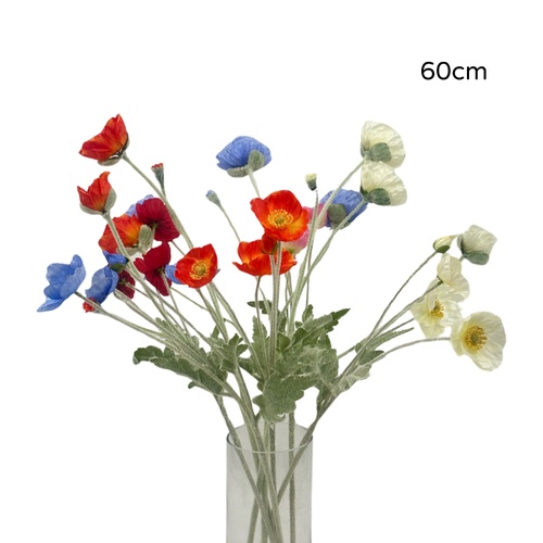 bulk 25 Artificial Poppy Flower Stem 5 Assorted 60cm