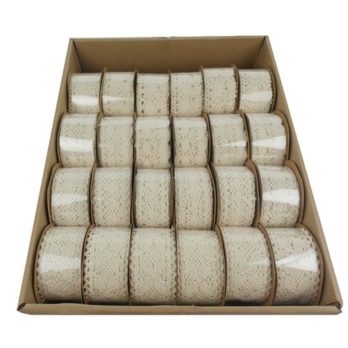Bulk 36 Cotton Lace Ribbon 3 Assort Display Box