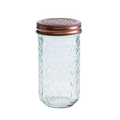 bulk 24 Large Diamond Look Glass Jar w Rose Gold Lid 13cm