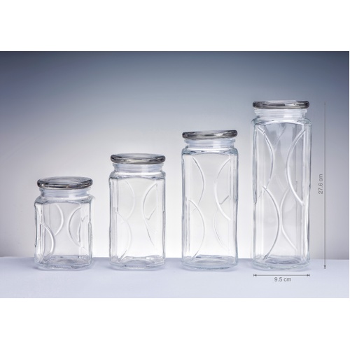 bulk 12 Swirl Embossed Squ Glass Jar w Glass Lid 27cm