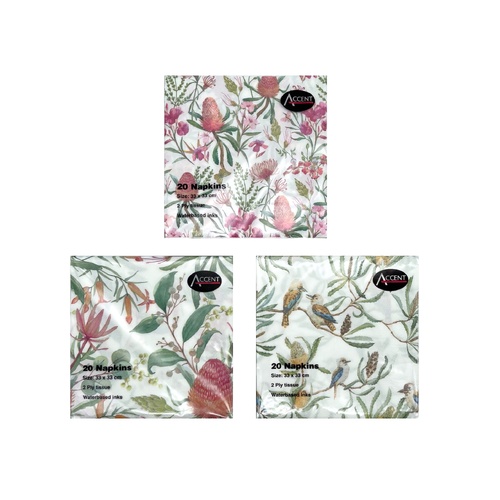 bulk 48 Australian Native Napkin 2Ply 4 Assorted 33cm