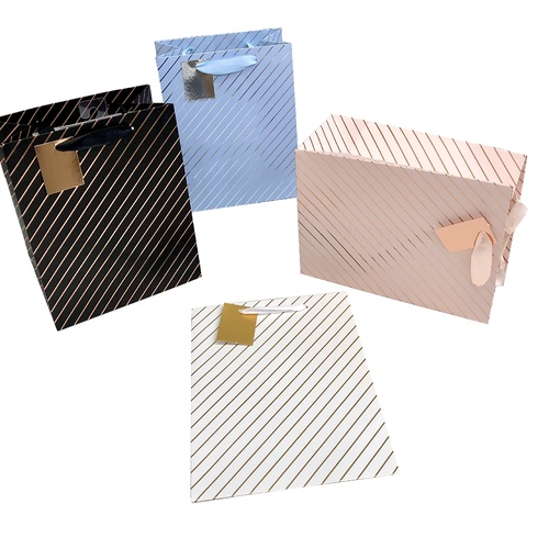 bulk 24 Medium Foil Stripe Gift Bag Assort 23cm