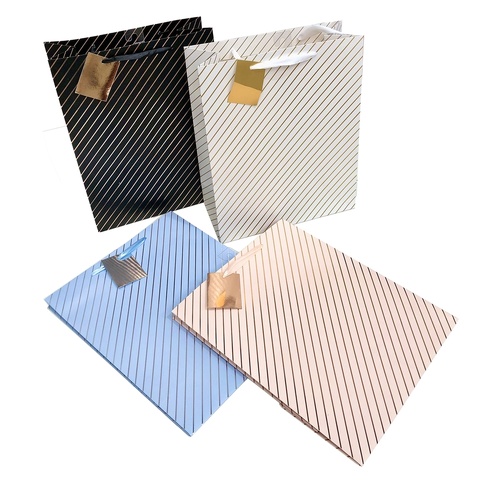 bulk 24 Large Foil Stripe Gift Bag Assort 32cm