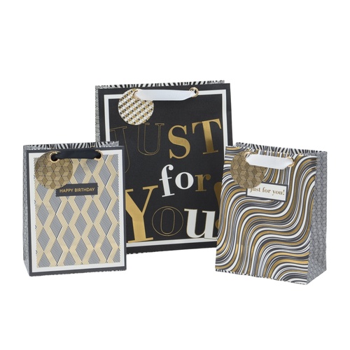 bulk 24 Large Golden Glam Gift Bag Assort 32cm