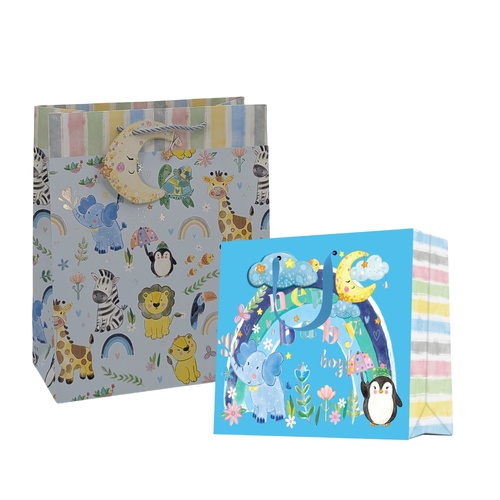 bulk 24 Large Welcome Baby Boy Gift Bag 2 Asst 26x32cm