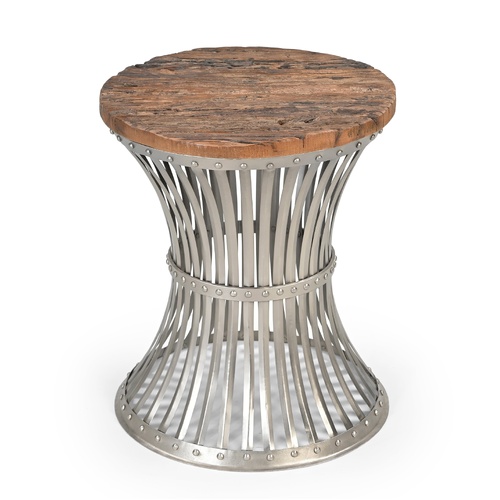 INVERTED WOOD AND IRON SIDE TABLE