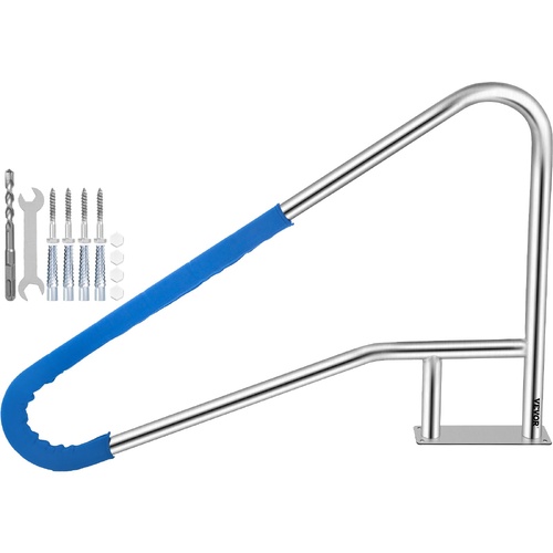 VEVOR Pool Rail 55x32 Pool Railing 304 Stainless Steel 250LBS Load Capacity Silver Rustproof Pool Handrail Humanized Swimming Pool Handrail with Blue 