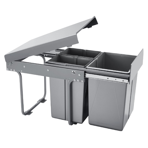 VEVOR Pullout Trash Can for Kitchen Cabinets, 20+10+10L Double Under Sink Garbage Waste Recycling Bin, Under Mount Waste Container, with Heavy Duty Me