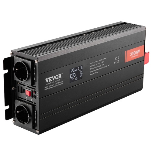 VEVOR Pure Sine Wave Inverter, 3000 Watt, Power Inverter with 2 AC Outlets 2 USB Port 1 Type-C Port, LCD Display and Remote Controller for Large Home 