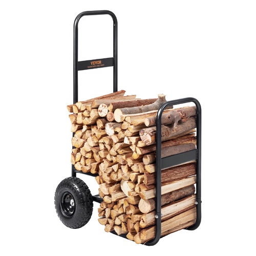 VEVOR Firewood Log Cart, 113 kg Load Capacity, Outdoor and Indoor Wood Rack Storage Mover with Pneumatic Rubber Wheels, Heavy Duty Steel Dolly Hauler,