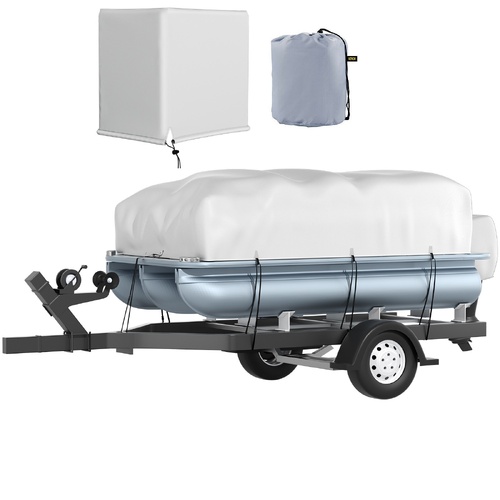 VEVOR Pontoon Boat Cover, Fit for 17\'-20\' Boat, Heavy Duty 600D Marine Grade Oxford Fabric, UV Resistant Waterproof Trailerable Boat Cover with 2 Su