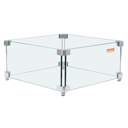 VEVOR Gas Fire Pit Wind Guard for Square Fire Table, 380 x 380 x 180 mm Clear Tempered Wind Guard for Firepits, 8mm Thick Square Glass Shield, Glass P