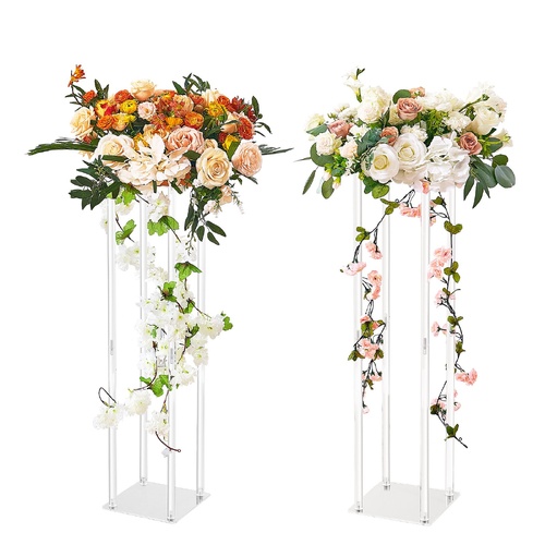 VEVOR 2PCS 31.5inch/80cm High Wedding Flower Stand, With Acrylic Laminate,Acrylic Vase Column Geometric Centerpiece Stands, Floral Display Rack for T-