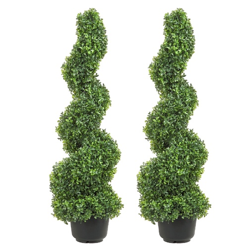 VEVOR Artificial Topiaries Boxwood Trees, 7.6cm Tall (2 Pieces) Faux Topiary Plant Outdoor, All-year Green Feaux Plant w/ Replaceable Leaves for Decor