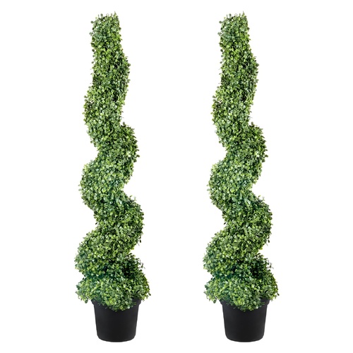 VEVOR Artificial Topiaries Boxwood Trees, 10cm Tall (2 Pieces) Faux Topiary Plant Outdoor, All-year Green Feaux Plant w/ Replaceable Leaves for Decora