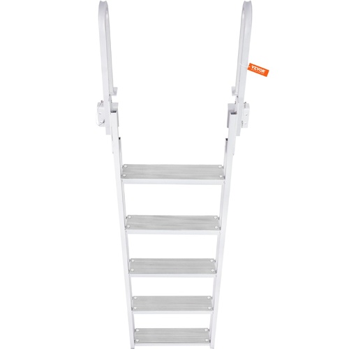 VEVOR Dock Ladder Flip Up 5 Steps, 350lbs Load Capacity, Aluminum Pontoon Boat Ladder with 4" Wide Step & Nonslip Rubber Mat,Swimm Step Ladder for Shi