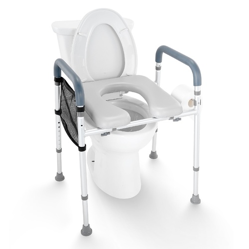 VEVOR Raised Toilet Seat, 7-Position Height Adjustment 655-805 Mm, 158.7 kg Weight Capacity, with Comfort Padded Aluminum Frame, Universal Toilet Seat