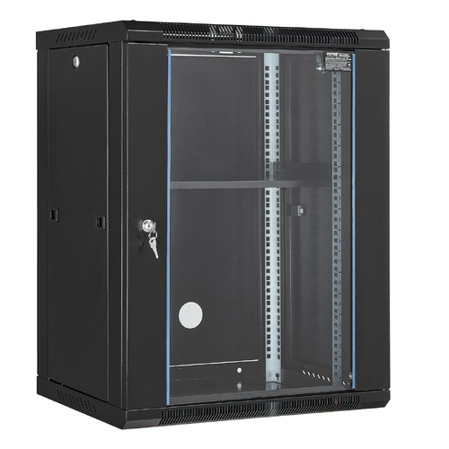 VEVOR 15U Wall Mount Network Cabinet, 226.8 kg Max. Ground Load Capacity, Server Rack Cabinet Enclosure with Locking Tempered Glass Door, Side Panels,
