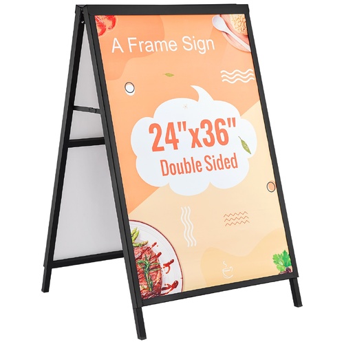 VEVOR A Frame Sidewalk Sign, 61x91cm Heavy Duty Slide-in Signboard Holder, Double-Sided Folding Sandwich Board Signs, Steel Pavement Sign Poster for O