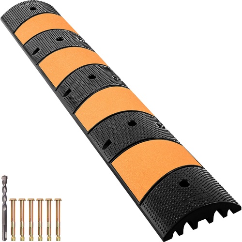 VEVOR Rubber Speed Bump, 1 Pack 2 Channel Speed Bump Hump, 72.8"" Long Modular Speed Bump Rated 22000 LBS Load Capacity, 72.8 x 12.2 x 2.2 Garage Spee