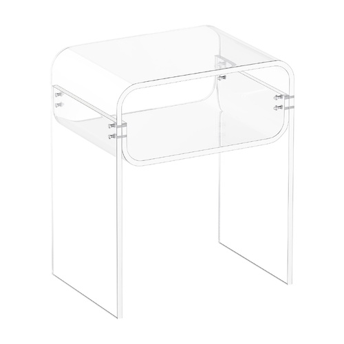 Acrylic Side Table, 2 Tiers Clear Bedside Table with Storage Shelf, Modern Rectangle Acrylic End Desk, Transparent Thick Nightstand for Bedroom, Livin